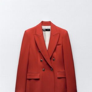 Zara Red Double-Breasted Blazer